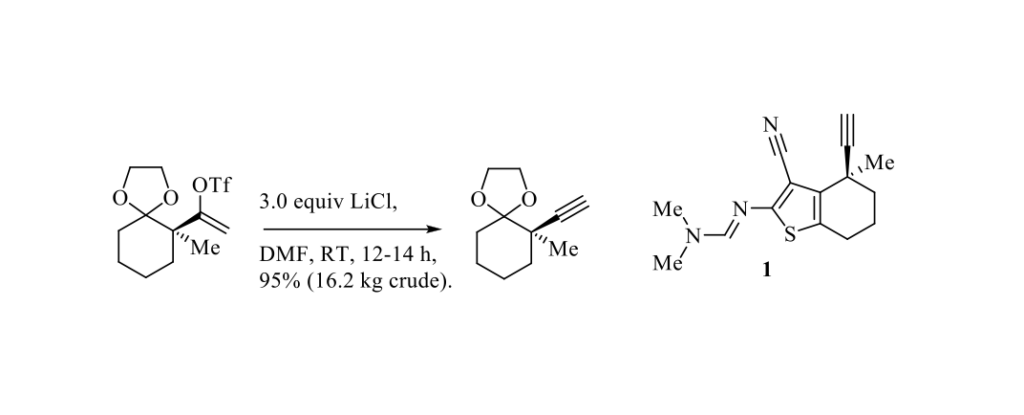 An efficient and mild preparation of terminal alkynes from alkenyl triflates